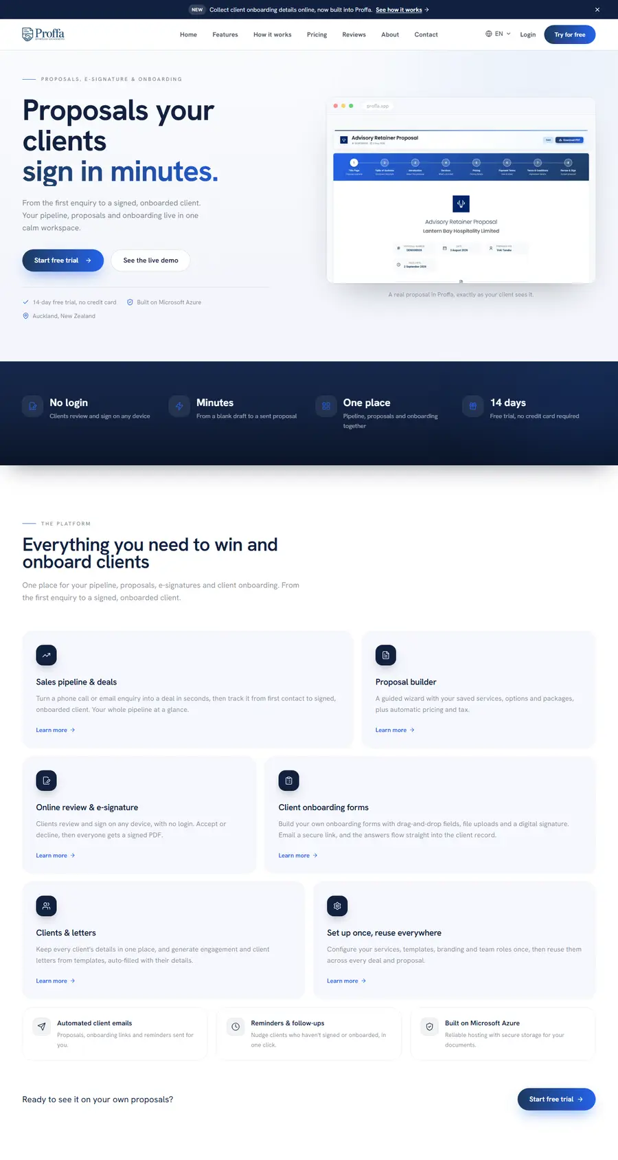 Proffa website home page